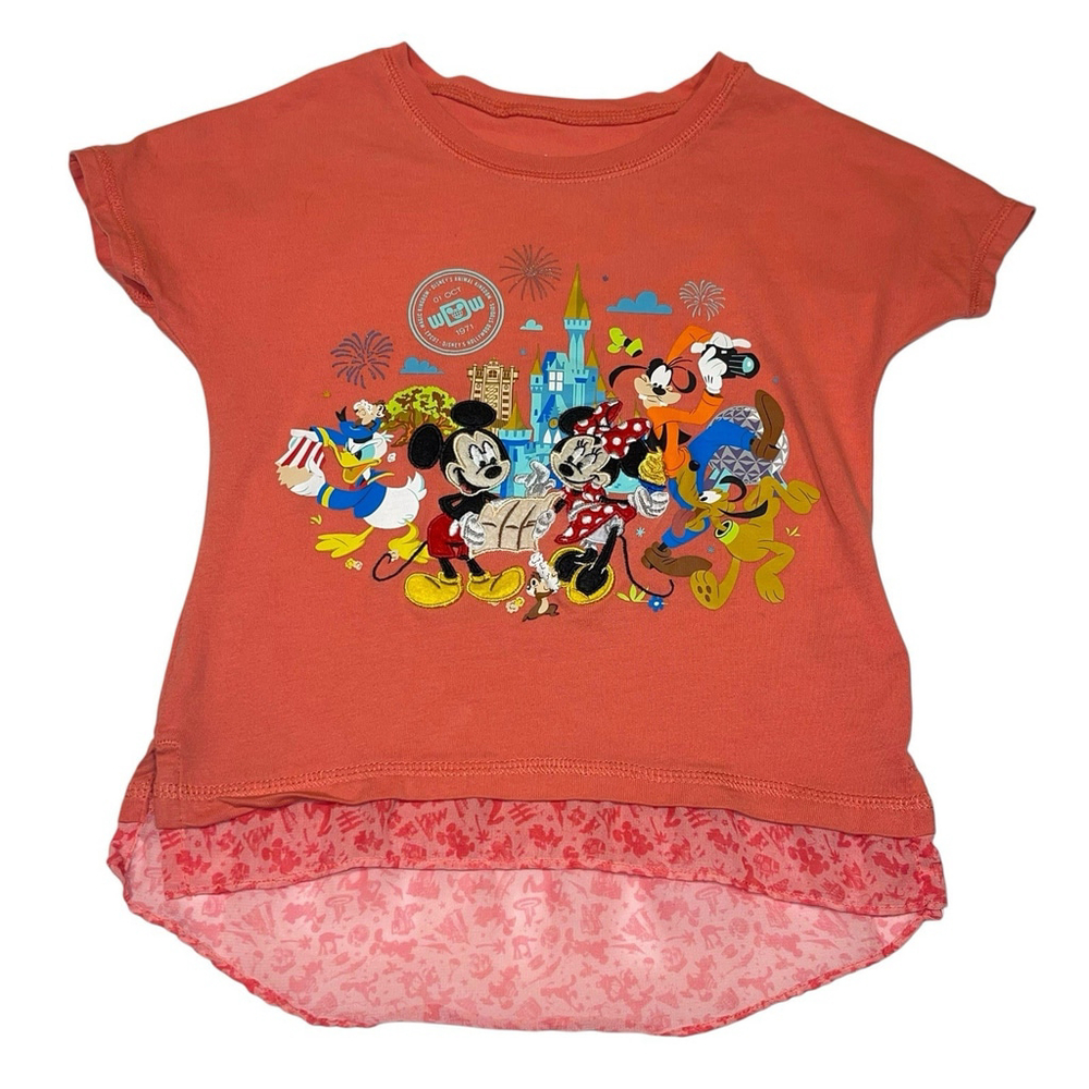 Disney Parks Girls Authentic Disney World Appliqué Shirt XS Mickey & Friends EUC
